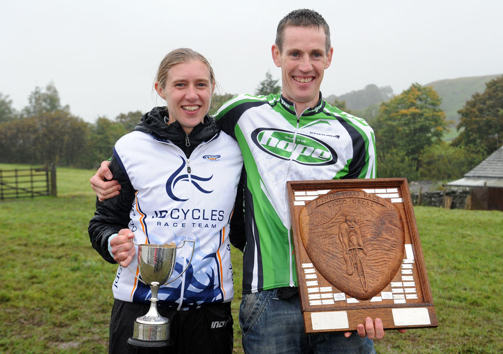 Victoria Wilkinson and Rob Jebb, winners, Three Peaks cyclo-cross 2012