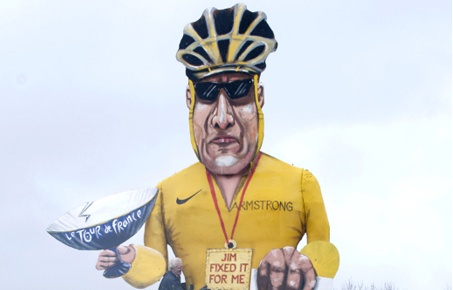 Lance Armstrong effigy Edenbridge bonfire armstrong, effigy