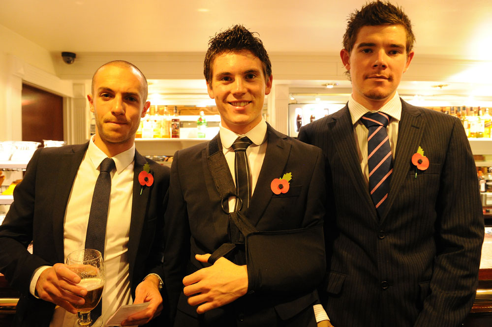 Jonathan Tiernan-Locke with Ben Swift and Luke Rowe, Dave Rayner dinner 2012