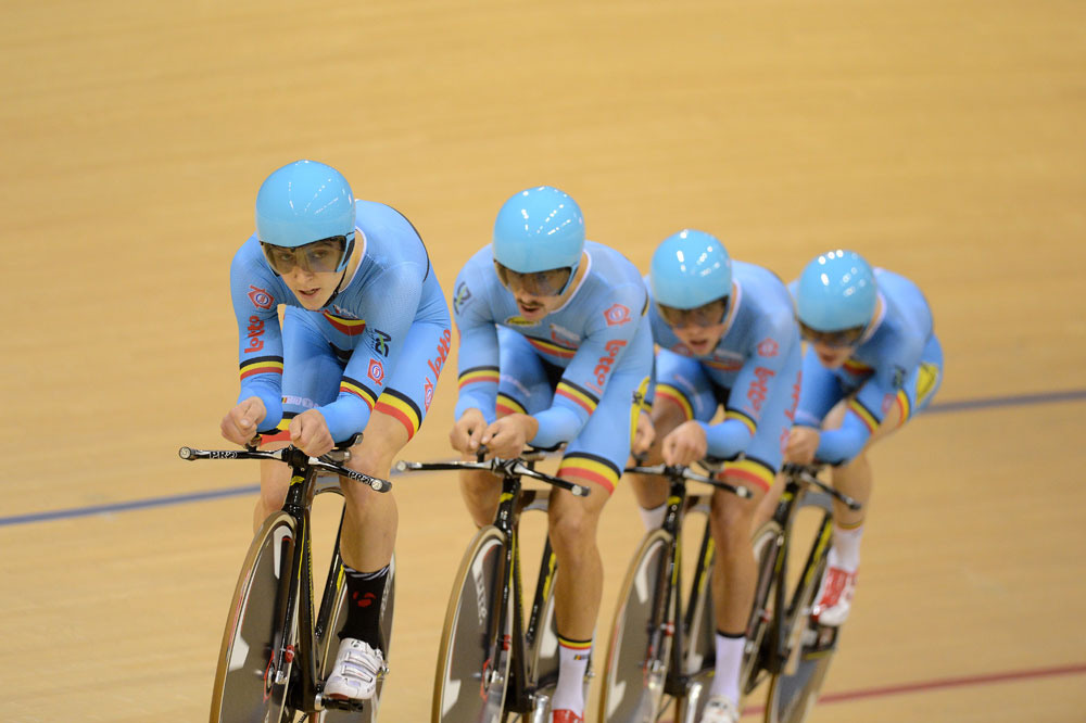 Belgium in team pursuit, Track World Cup, Glasgow 2012, day one