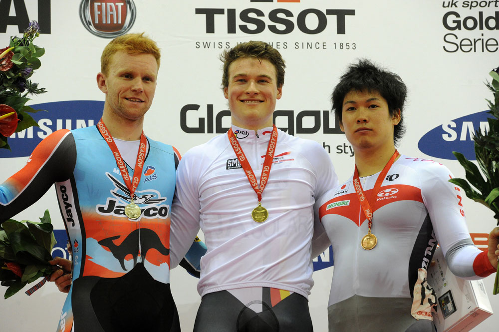 Keirin podium, Glasgow Track World Cup 2012, day two, part 2