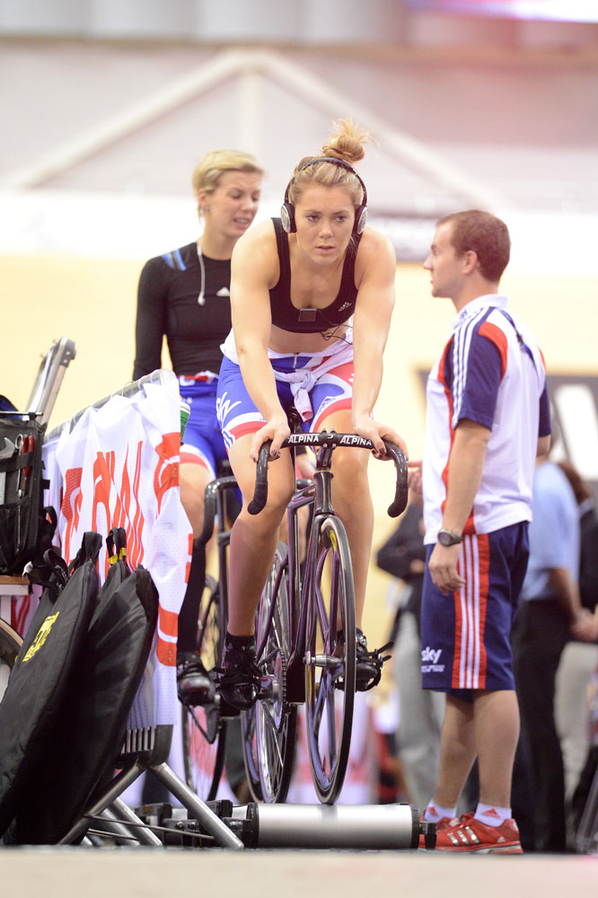 Jess Varnish on rollers, Glasgow Track World Cup 2012, day three