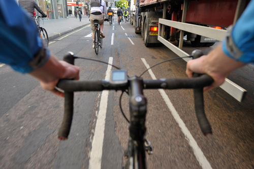 cyclist and lorry cyclist, lorry, lgv