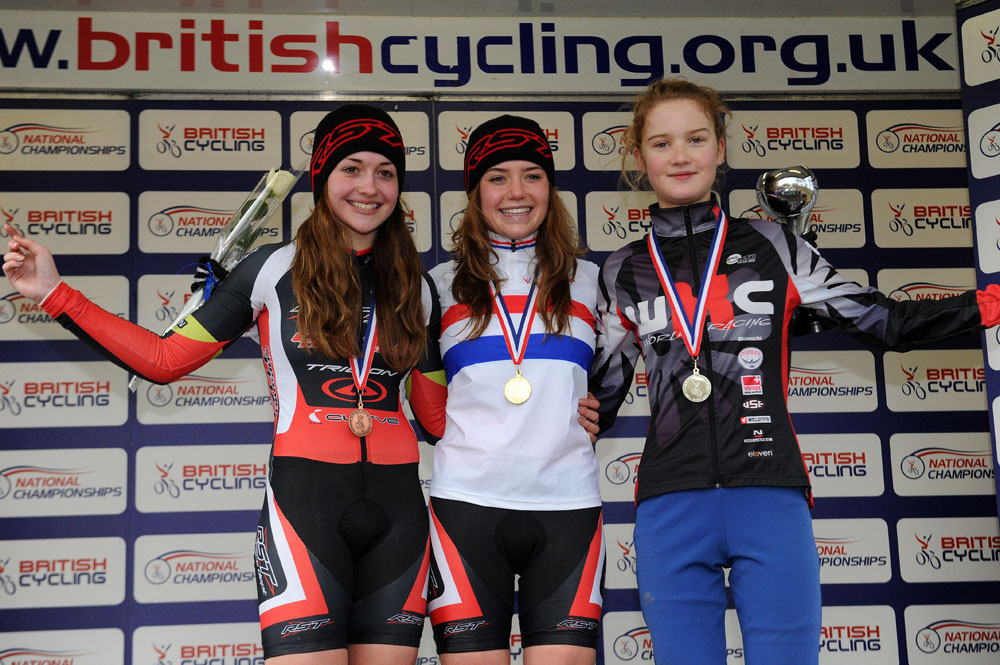 Under-16 girls podium, British cyclo-cross National Champs 2013