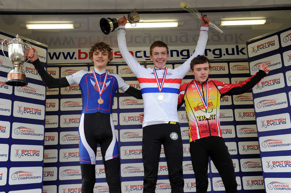 Under-16 boys podium, British cyclo-cross National Champs 2013