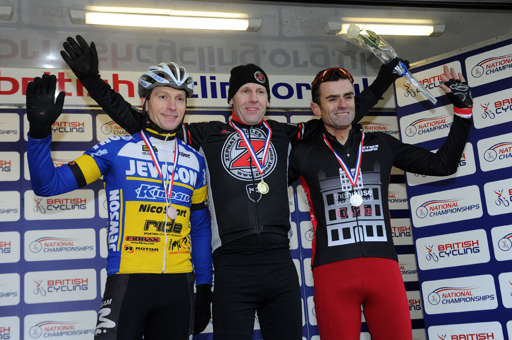 Vets 45-49 podium, British cyclo-cross National Champs 2013