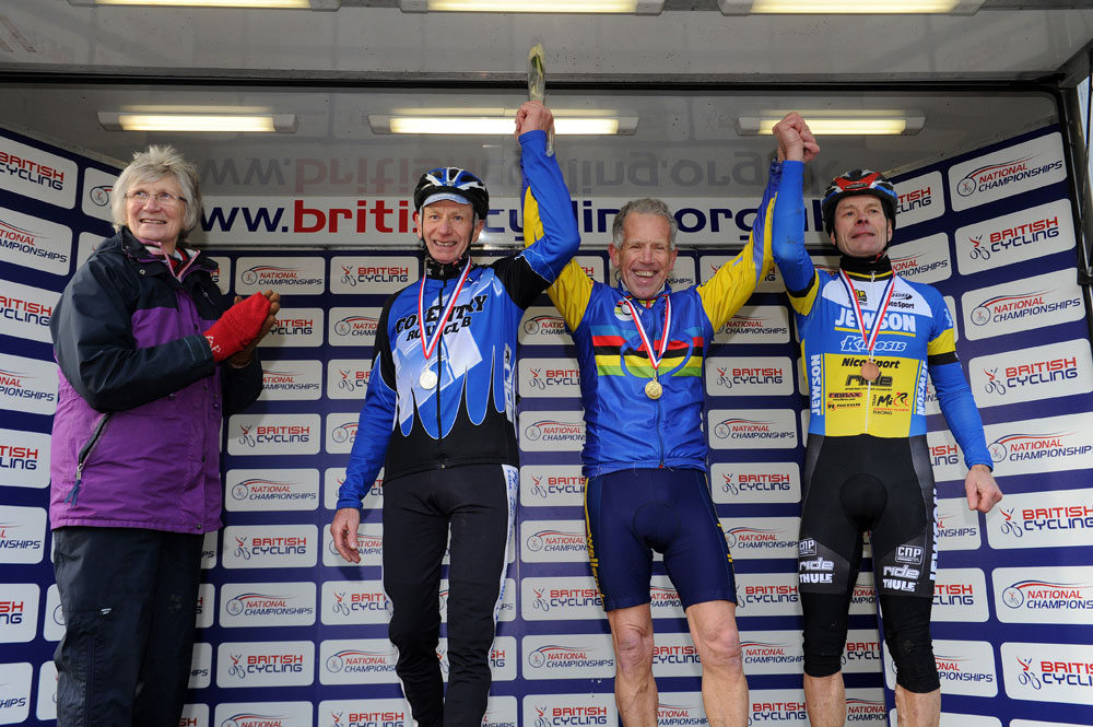 Vets 65-69 podium, British cyclo-cross National Champs 2013