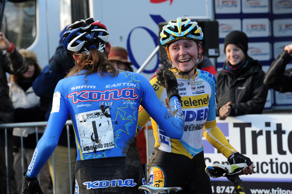 Helen Wyman and Nikki Harris, British cyclo-cross National Championships 2013