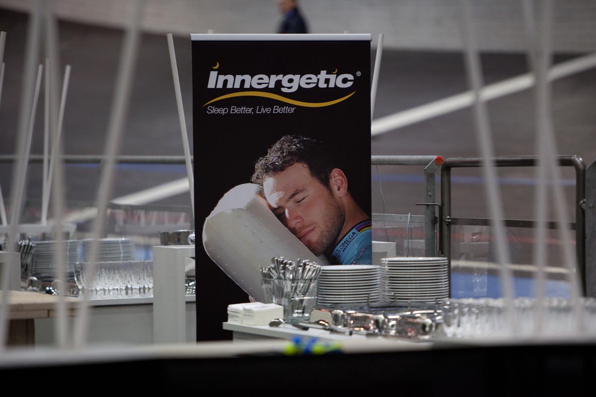 Mark Cavendish on a poster, Omega Pharma-QuickStep 2013 team launch