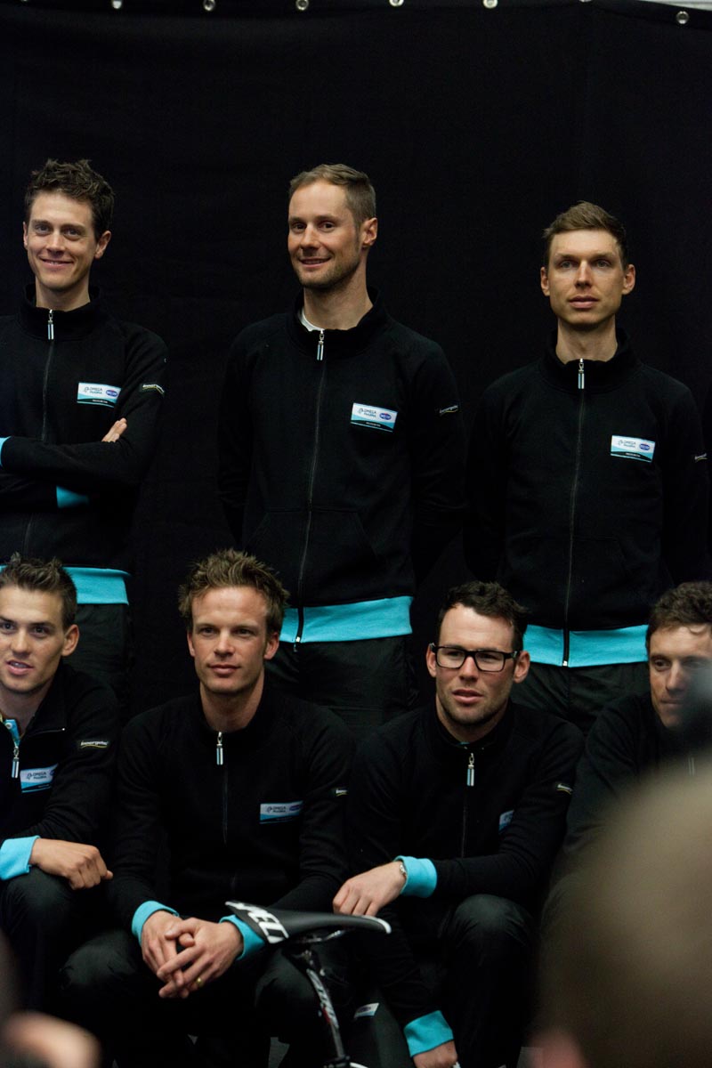 OPQS-11.jpg Tom Boonen, Mark Cavendish and Tony Martin in the team line-up, Omega Pharma-QuickStep 2013 team launch