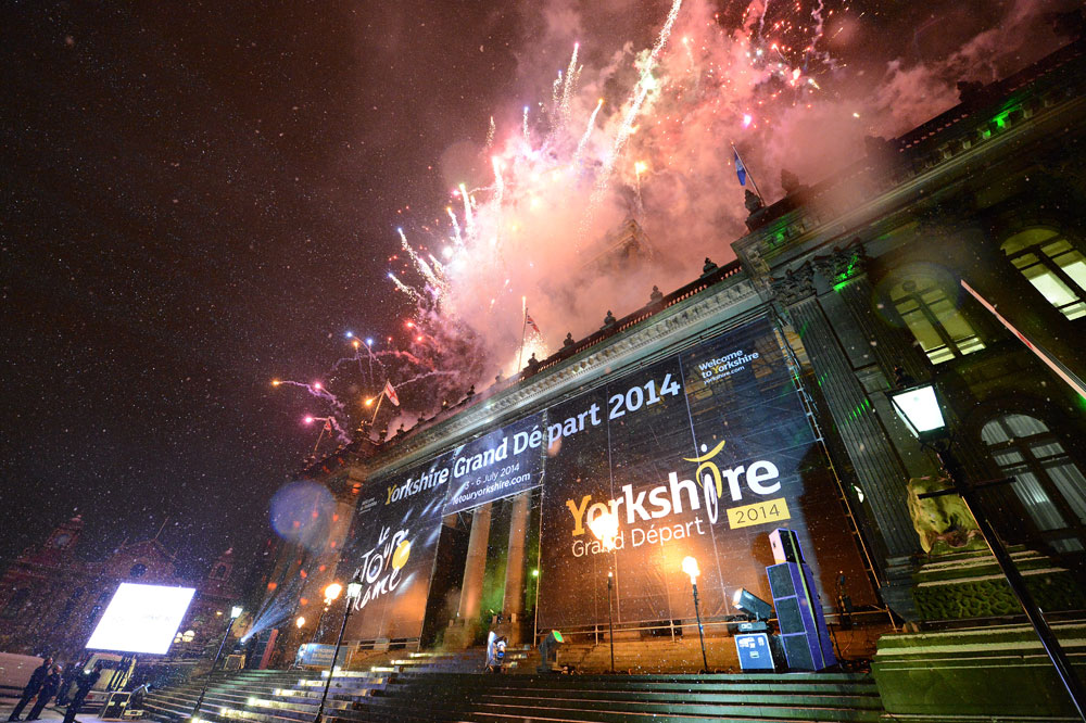 Fireworks, Tour de France 2014 Grand Depart launch Fireworks, Tour de France 2014 Grand Depart launch