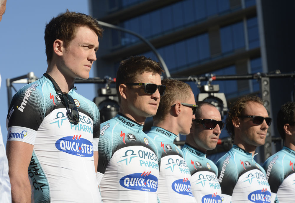 tdu13-pres-fenn.jpg Andy Fenn and Omega Pharma-QuickStep, Tour Down Under 2013, team presentation