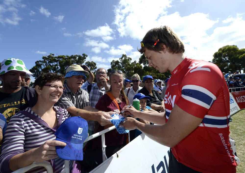 Edvald Boasson Hagen and fans, Tour Down Under 2013, stage four