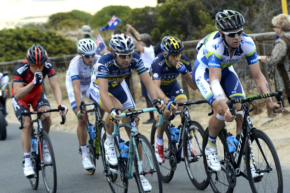 Jens Mouris leads escape, Tour Down Under 2013, stage five