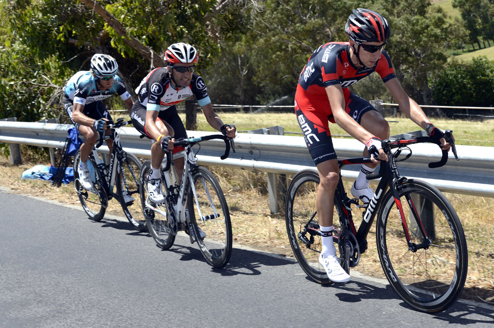 tdu13-st5-santaromita-machado-velits.jpg Ivan Santaromita, Tiago Machado and Peter Velits, Tour Down Under 2013, stage five