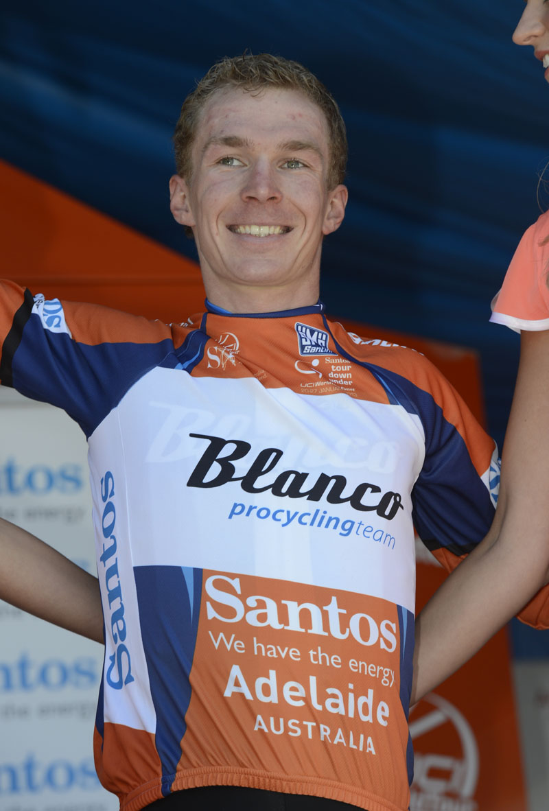 Tom Slagter on podium, Tour Down Under 2013, stage five