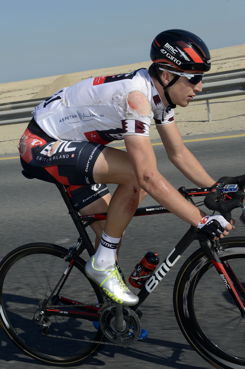 Taylor Phinney and crash damage, Tour of Qatar 2013, stage 3
