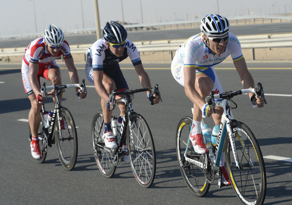 Andriy Grivko in escape, Tour of Qatar 2013, stage four
