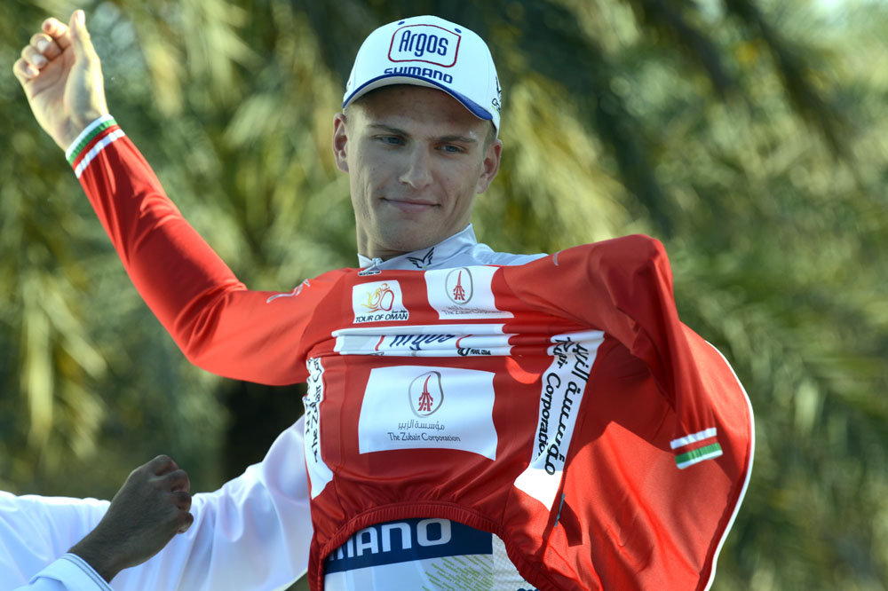 Marcel Kittel on podium, Tour of Oman 2013, stage one