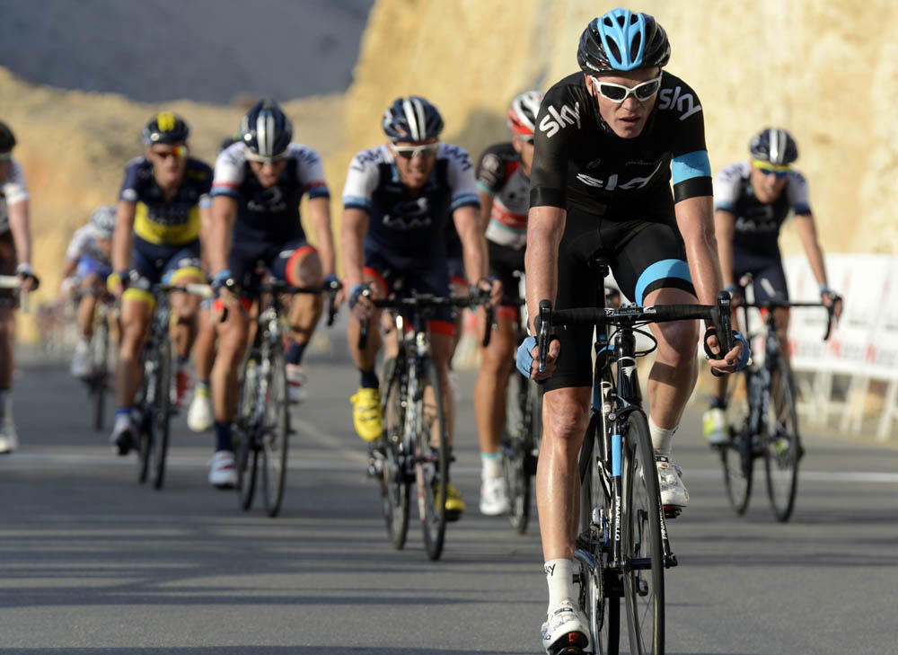 Chris Froome finishes, Tour of Oman 2013, stage three
