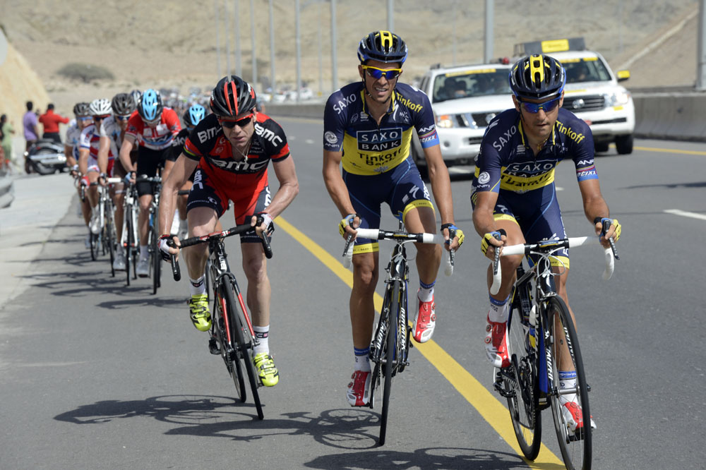Jesus Hernandez, Alberto Contador and Cadel Evans, Tour of Oman 2013, stage five