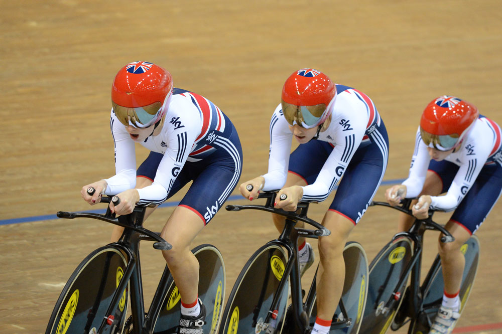 trackworlds13-d2pm-GB-team-pursuit-5.jpg Dani King, Laura Trott and Elinor Barker win team pursuit, Track World Championships 2013, day two, evening
