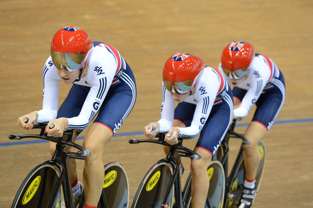 trackworlds13-d2pm-GB-team-pursuit-6.jpg Dani King, Laura Trott and Elinor Barker win team pursuit, Track World Championships 2013, day two, evening