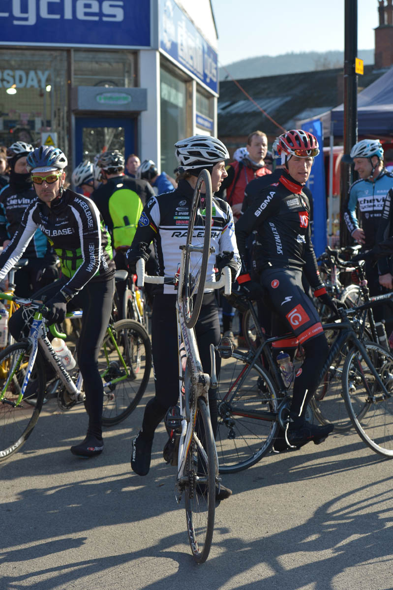 otley-reliability13-Finish and Tom Moses leads the charge to the cafe.jpg Finish and Tom Moses leads the charge to the cafe, Otley Reliability Trial 2013