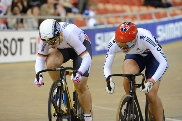 Becky James Kristina Vogel sprint final 2013 track cycling world championships.jpg becky, james, sprint, world champion, track