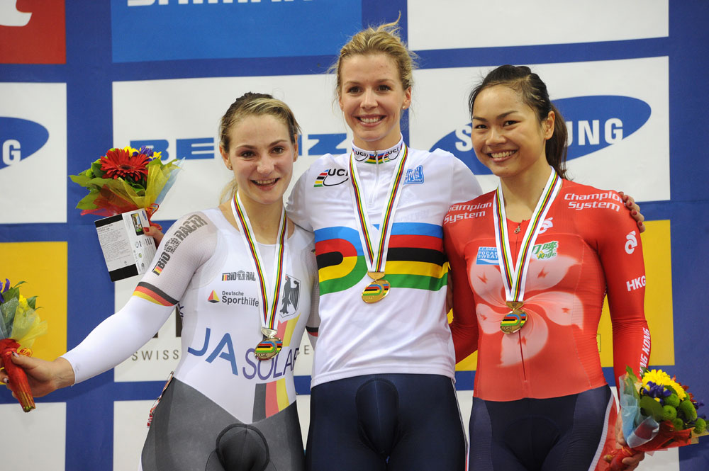 trackworlds13-d4-Sprint-podium.jpg Becky James tops sprint podium, Track World Championships 2013, day four