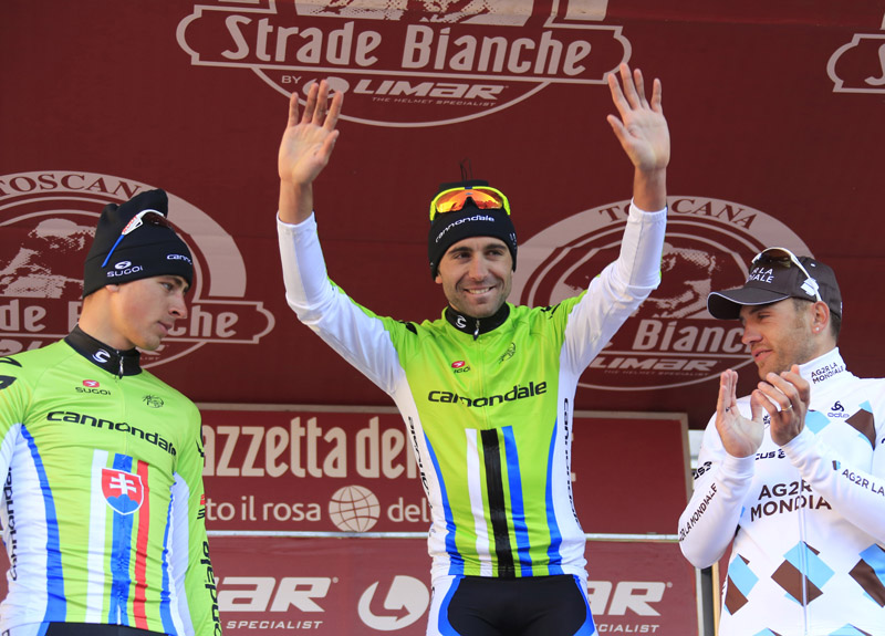 Moreno Moser on the podium, Strade Bianche 2013 Moreno Moser on the podium, Strade Bianche 2013
