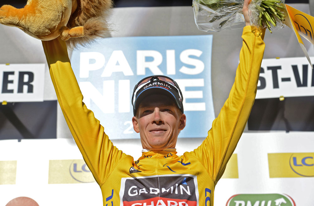 Andrew Talansky on podium, Paris-Nice 2013, stage four