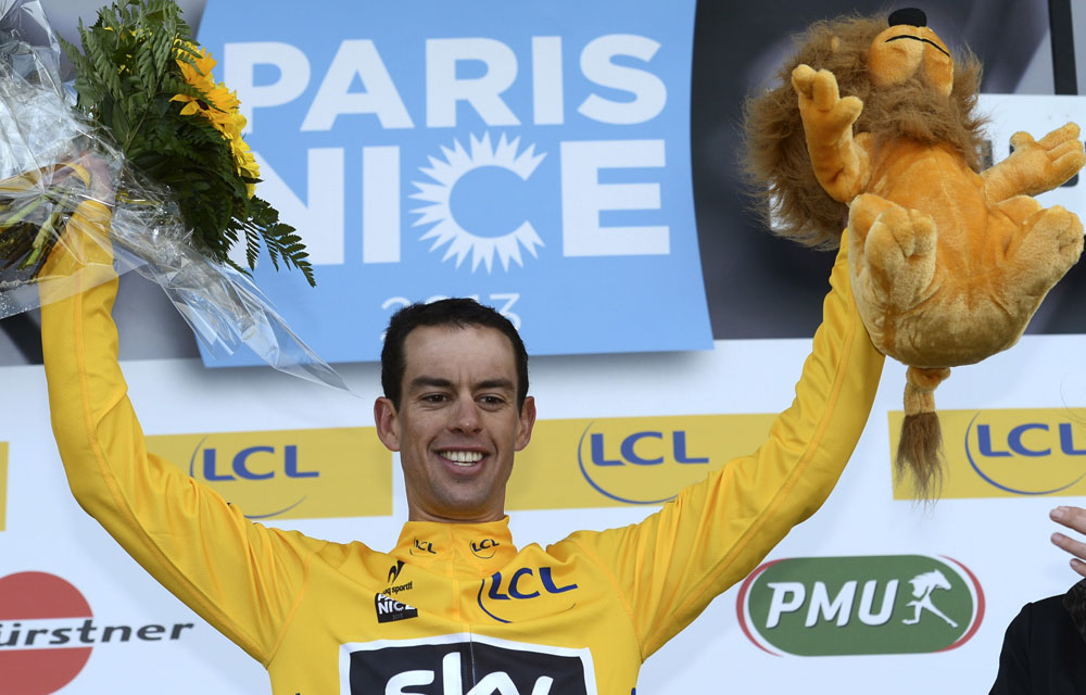 Richie Porte on podium, Paris-Nice 2013, stage five