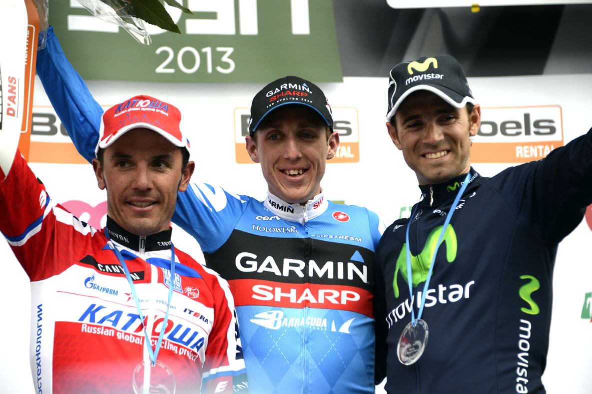 liege2013-podium.jpg Daniel Martin (centre), Joaquim Rodriguez (left) and Alejandro Valverde (right) on podium, Liege-Bastogne-Liege 2013