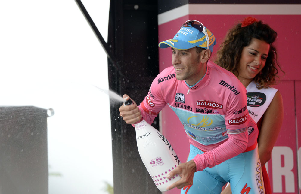 Vincenzo Nibali celebrates the race lead, Giro d'Italia 2013, stage eight ITT Vincenzo Nibali celebrates the race lead, Giro d'Italia 2013, stage eight ITT