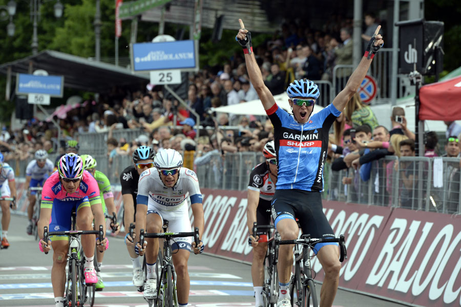 giro13-st17-navardauskas.jpg Ramunas Navardauskas celebrates second place, Giro d'Italia 2013, stage 17