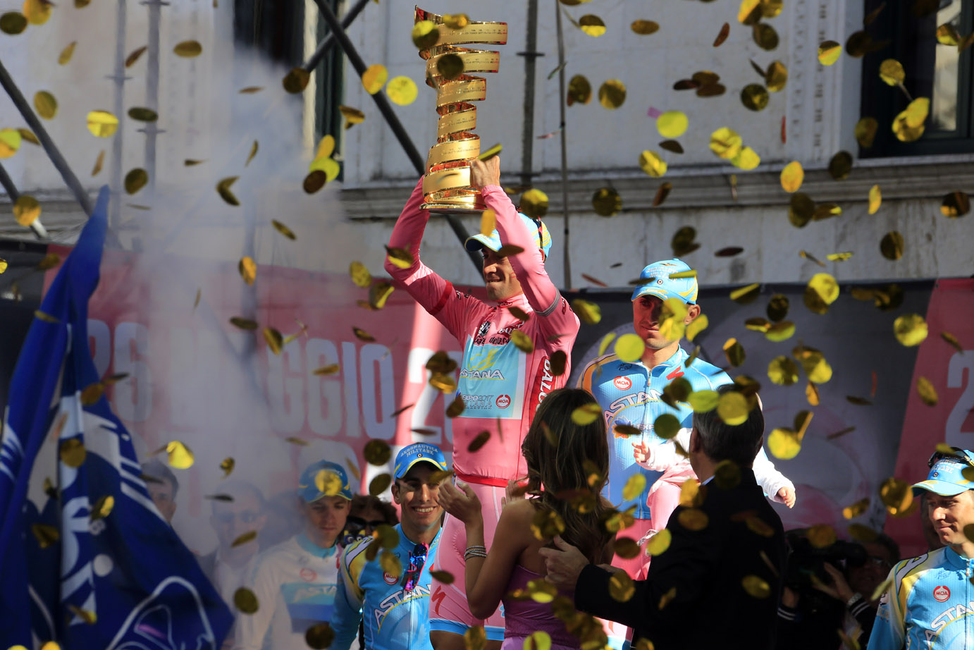 Photo: Vincenzo Nibali on the podium, Giro d'Italia 2013, stage 21. 