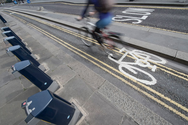Cycling in London, bike lane Cycling in London, bike lane