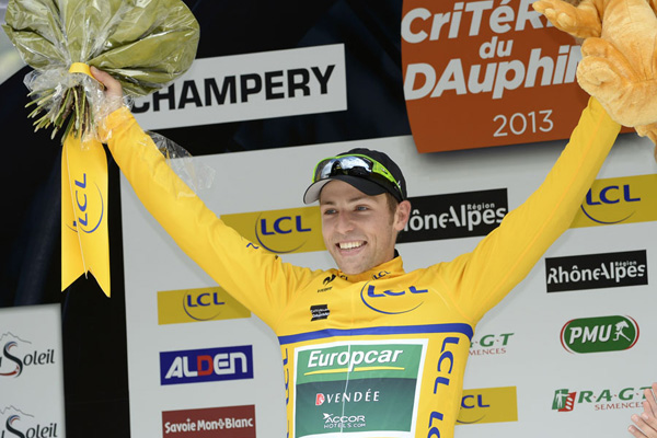 David Veilleux yellow jersey Dauphine 2013.jpg david, veilleux, yellow, jersey, dauphine, 2013, cycling