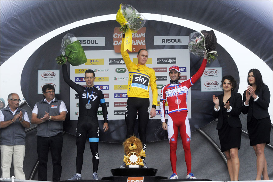 Chris Froome tops podium, Criterium du Dauphine 2013, stage eight Chris Froome tops podium, Criterium du Dauphine 2013, stage eight