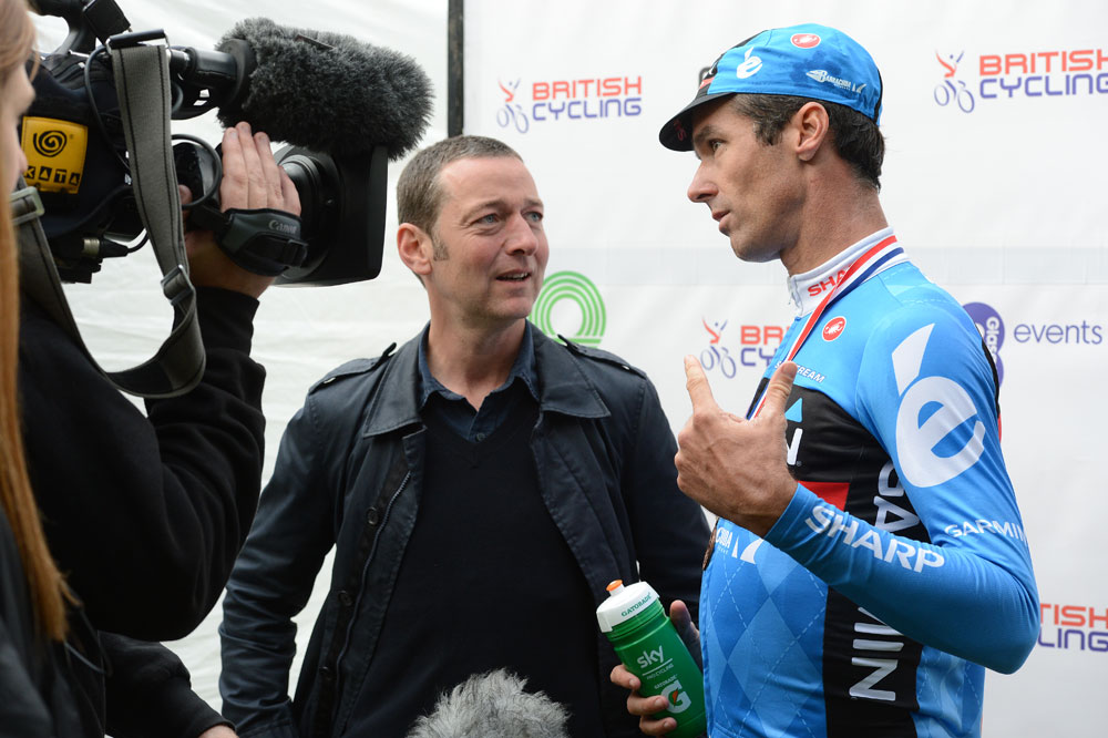 british-national-rr-2013-Millar-&-Boulting.jpg David Millar and Ned Boulting, British road race national championships 2013