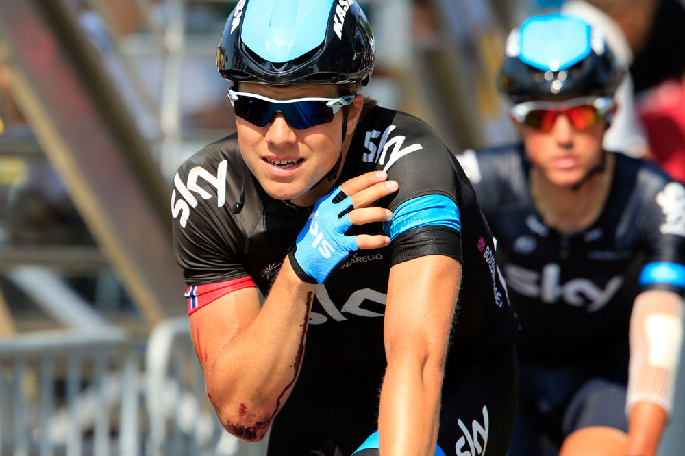 Edvald Boasson Hagen with injuries after stage 12 crash, Tour de France 2013 Edvald Boasson Hagen with injuries after stage 12 crash, Tour de France 2013