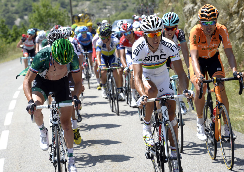 tdf13-st16-gilbert-leads-escape.jpg World Champion Philipe Gilbert leads the escape, Tour de France 2013, stage 16
