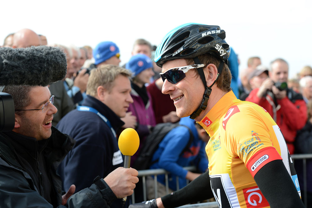 Bradley Wiggins interviewed, Tour of Britain 2013, stage six Bradley Wiggins interviewed, Tour of Britain 2013, stage six