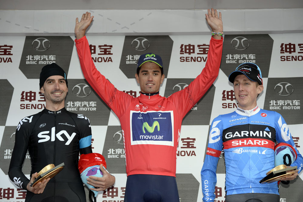 Benat Intxausti tops podium. Dan Martin second, David Lopez third, Tour of Beijing 2013, stage five Benat Intxausti tops podium. Dan Martin second, David Lopez third, Tour of Beijing 2013, stage five