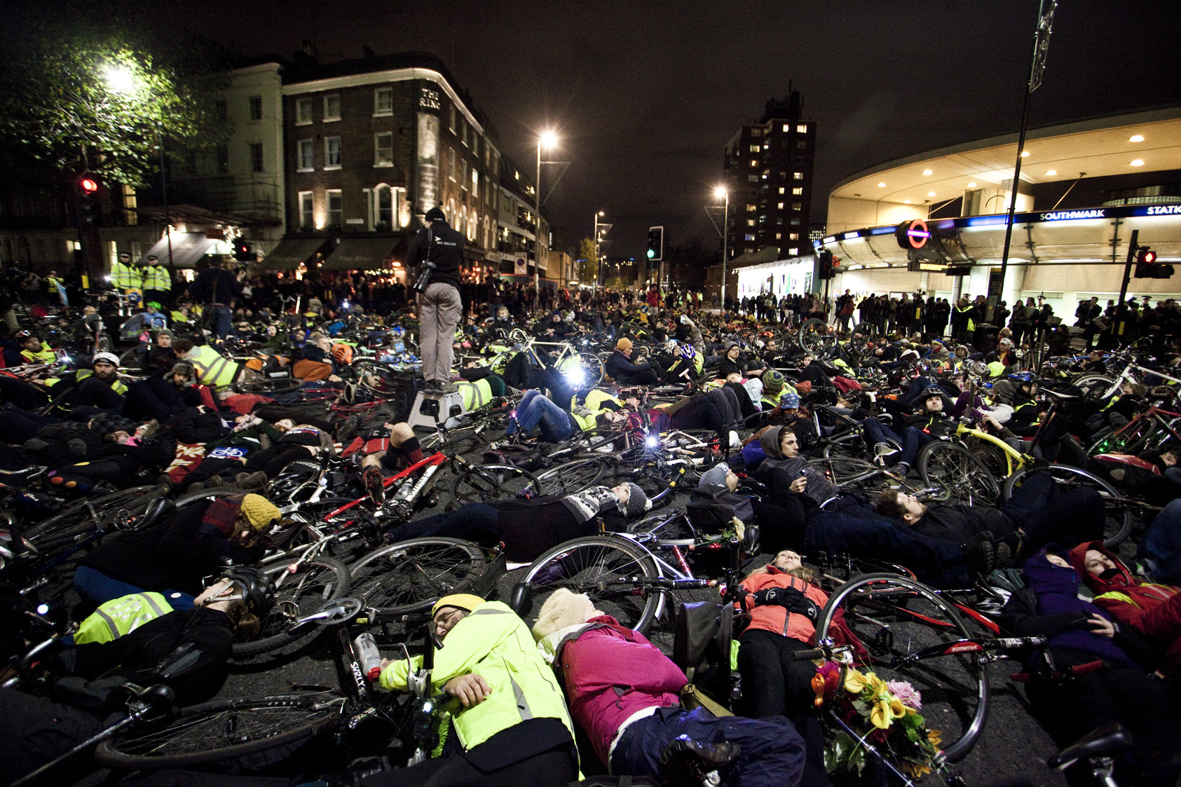London cyclists die in protest outside TfL, November 29 2013 London cyclists die in protest outside TfL, November 29 2013